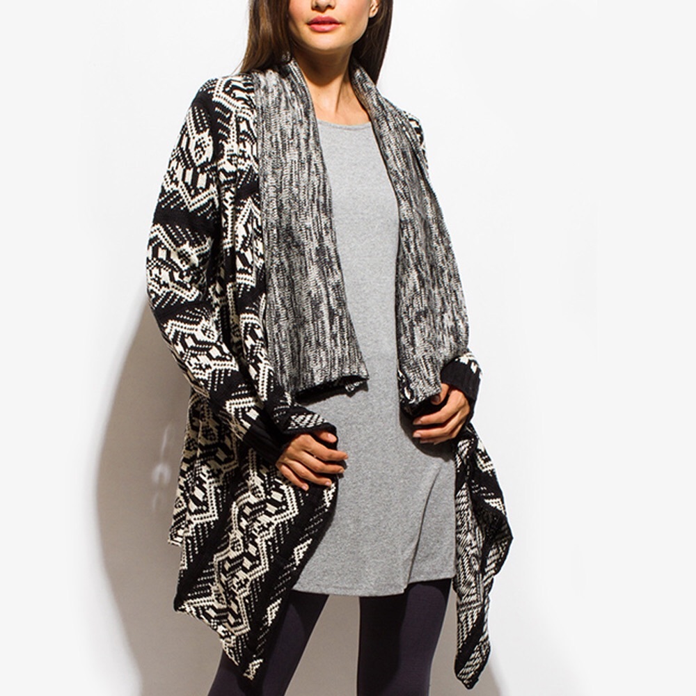 Waterfall Cardigan Sweater Black and White